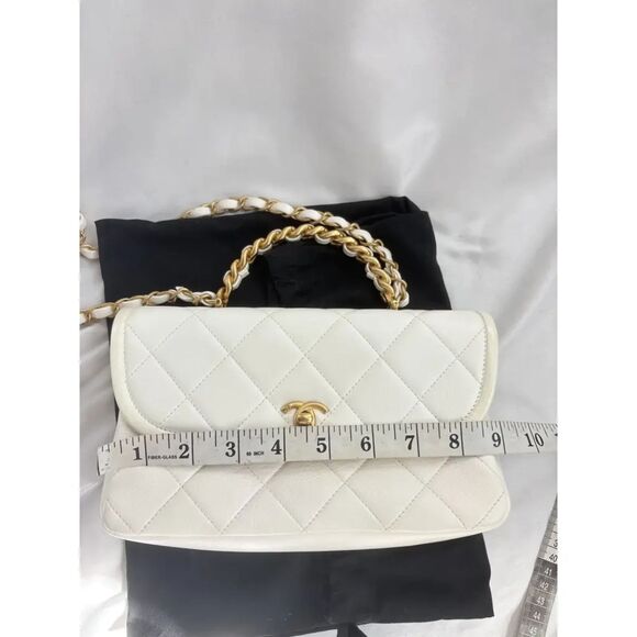 Chanel Timeless Classique Top Handle Leather Bag Quilted Flap White Cream Gold - Picture 6 of 15